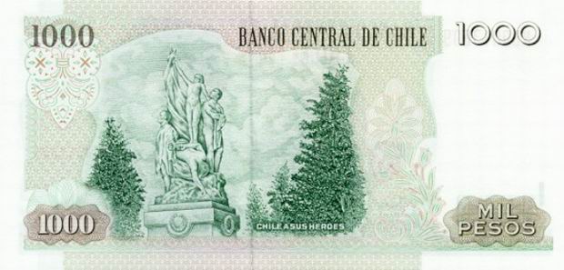 Купюра номиналом 1000 чилийских песо, обратная сторона